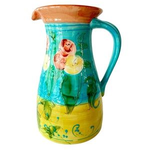 Fleur Bleue by Nanette Vacher Ambiance Collection Floral Pottery Pitcher